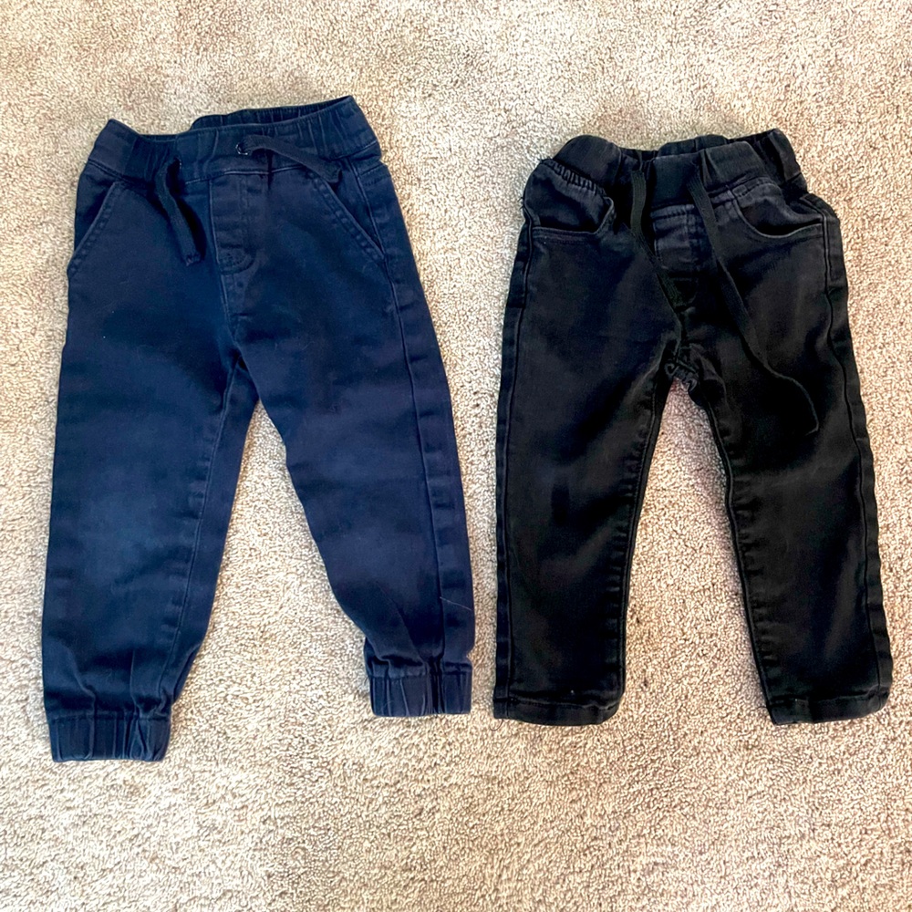 Little Bipsy Navy Chino Joggers and Little Bipsy Black Denim Pants, Size 18-24M